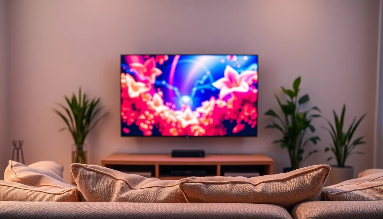 Enjoying an IPTV free trial experience with a stylish setup in a cozy living room