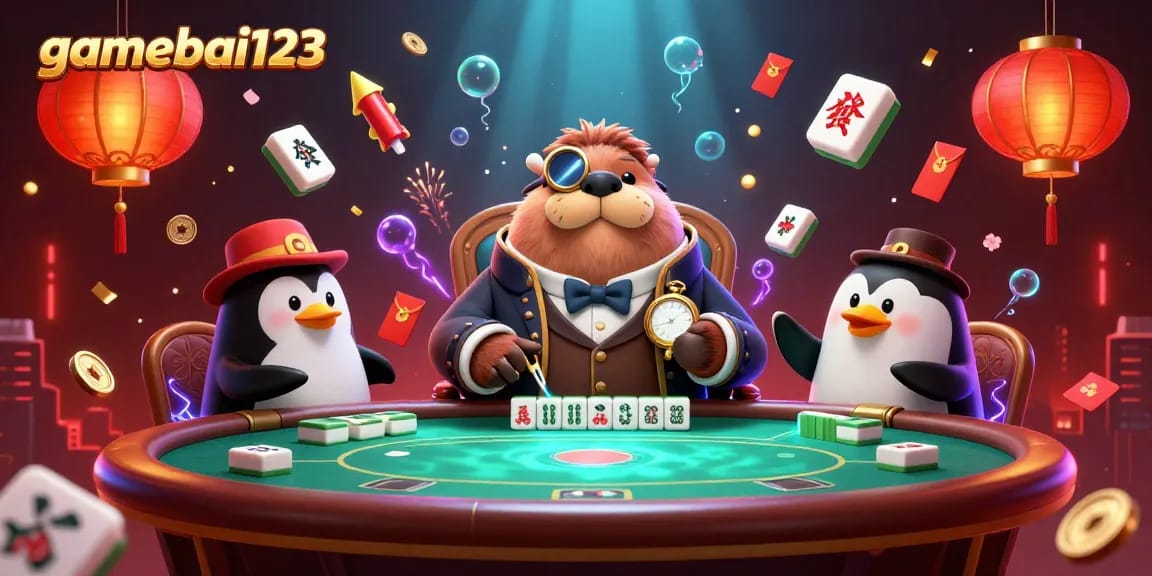 Join the exciting gamebai123 action with a jolly walrus at a poker table with exotic characters.