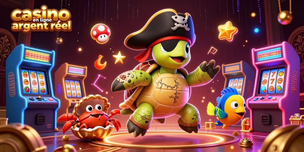Jouez au casino en ligne argent réel avec une scène colorée et des personnages animés.