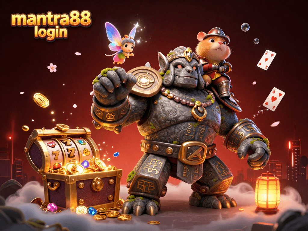 Experience an electrifying mantra88 login adventure, unlocking gaming treasures with a dazzling golem guardian.