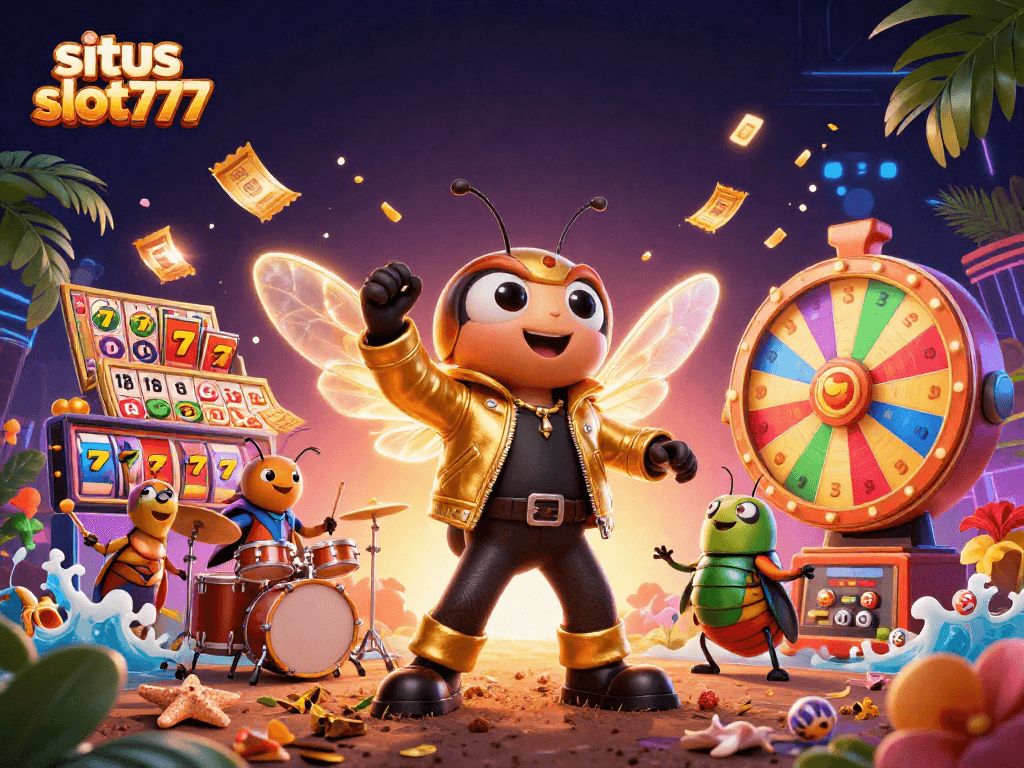 Experience excitement with situs slot777 as the cicada rock star and beetle drummer create a vibrant casino atmosphere.