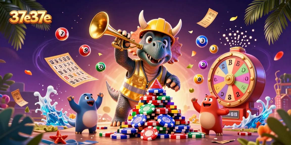 Explore a cena vibrante do 37e37e com dinossauros e elementos de jogos de azar.