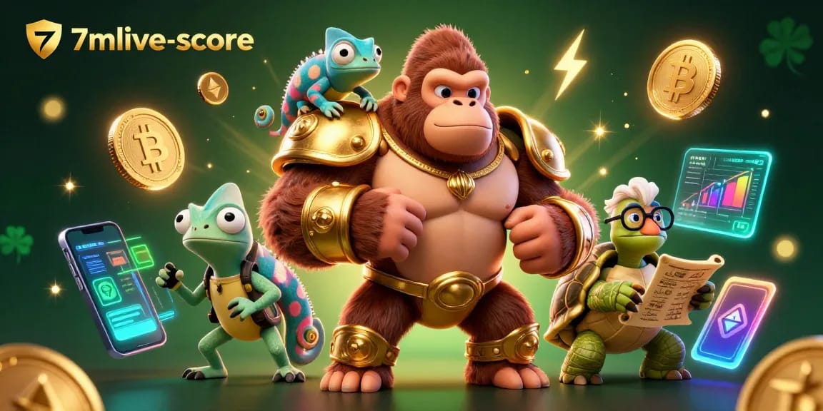 Experience the vibrant atmosphere of 7mlive-score with a powerful gorilla and his gambling companions.