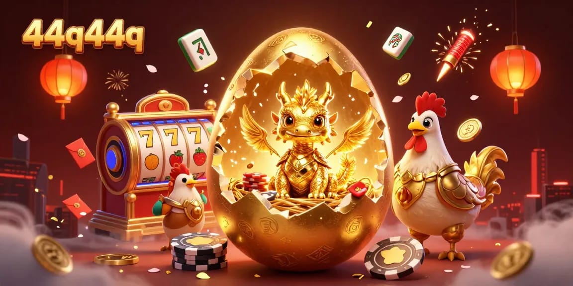 Engage with the thrilling 44q44q casino experience featuring a golden dragon and poker chips.