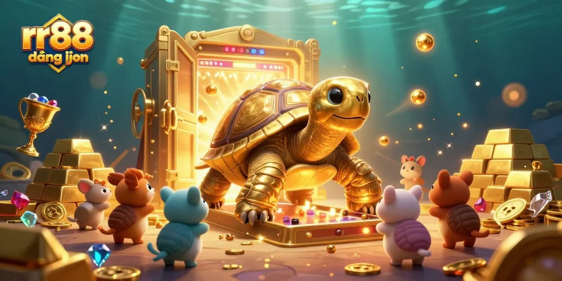 Experience the thrill of rr88 đăng nhập in a vibrant casino scene with golden treasures and exciting gameplay.