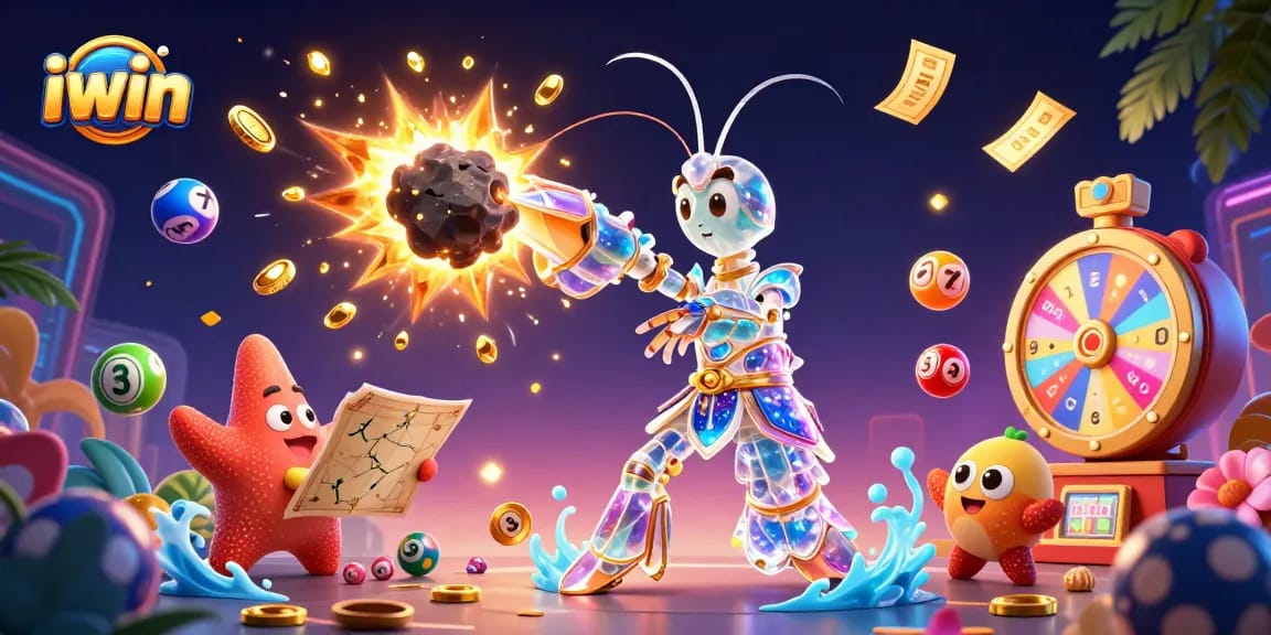 Experience thrilling iwin gameplay with a dynamic explosion of golden gems and vibrant lottery elements!