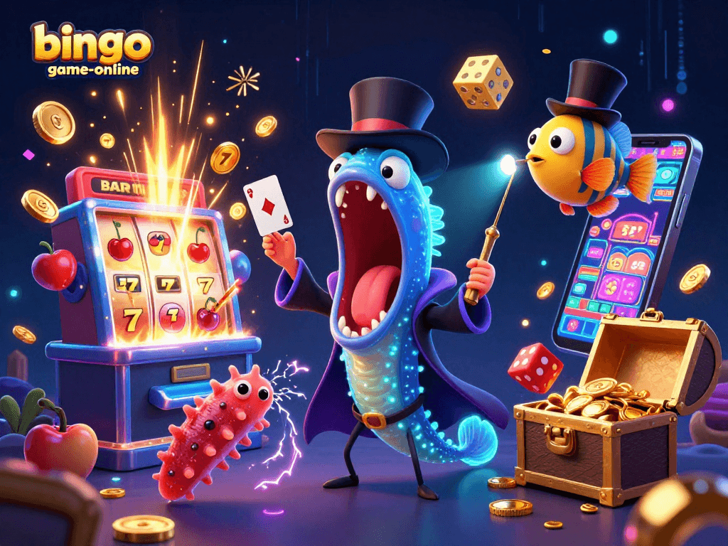Experience jackpot excitement with bingo-game-online's vibrant, interactive casino game scene featuring vivid characters.