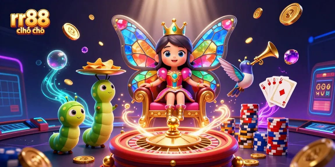 Experience the excitement of rr88 chính thức with vibrant casino gaming elements in this dynamic illustration.