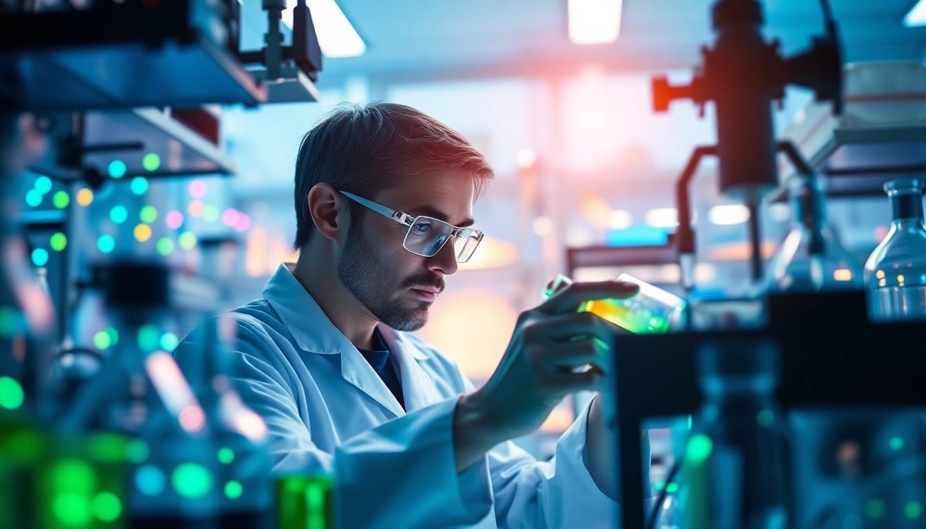 Researcher analyzing glow peptides in a modern laboratory, highlighting their importance.