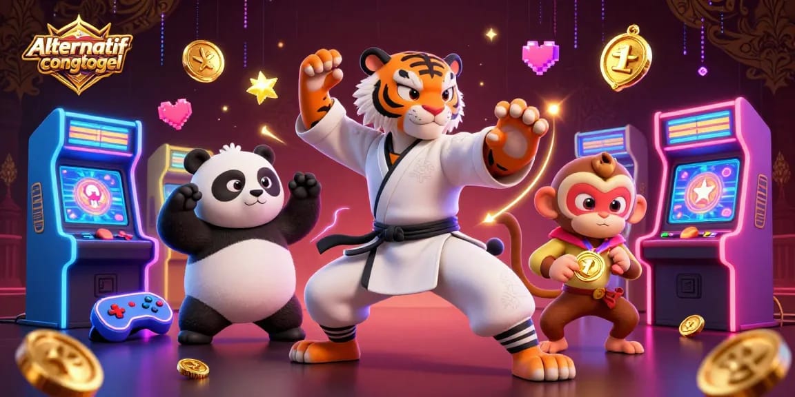 Engage with alternativcongtogel using this dynamic illustration of a kung fu tiger mastering gaming.