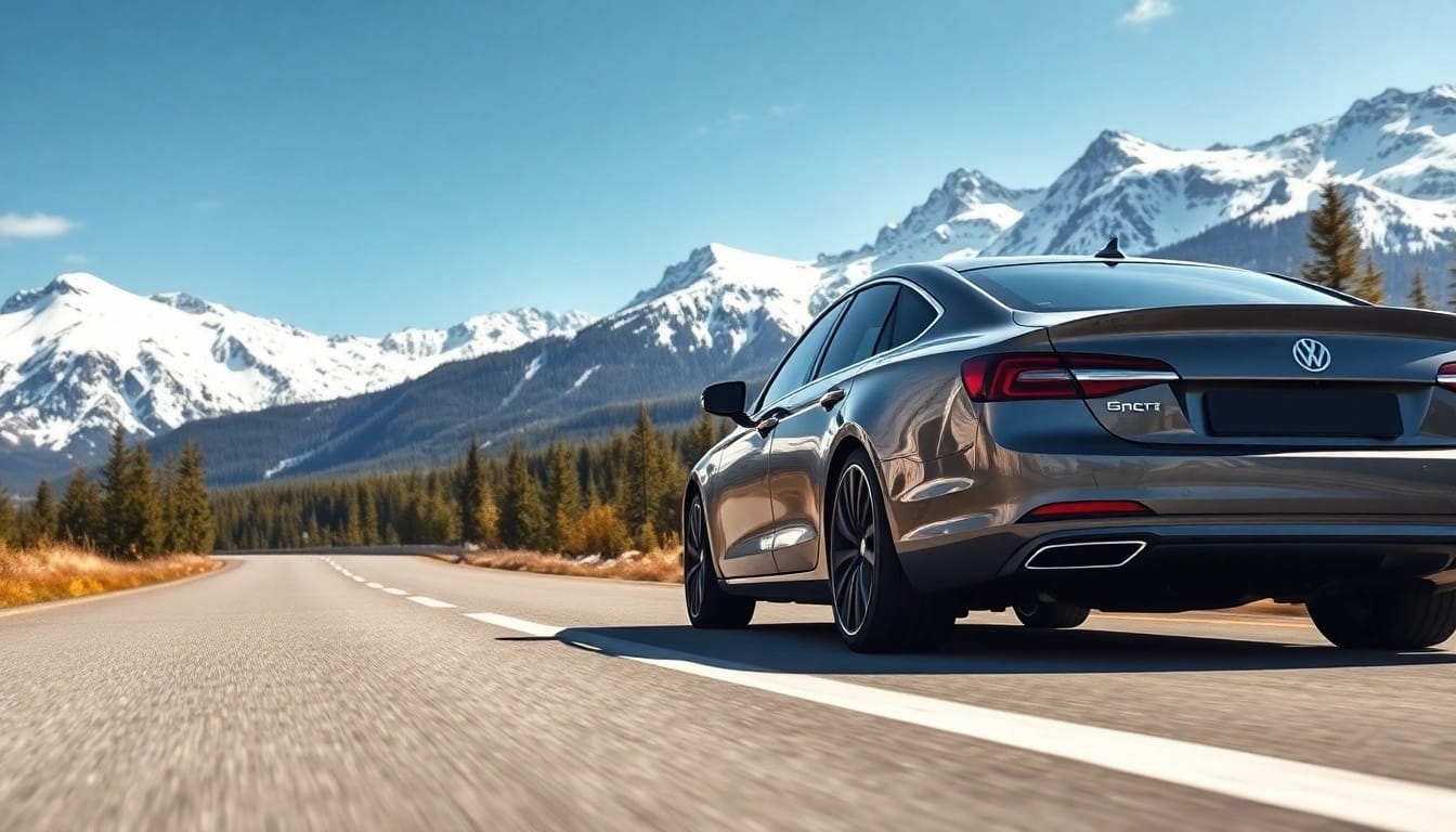 Experience premium car service from Vancouver to Whistler with a sleek luxury vehicle in a scenic setting.