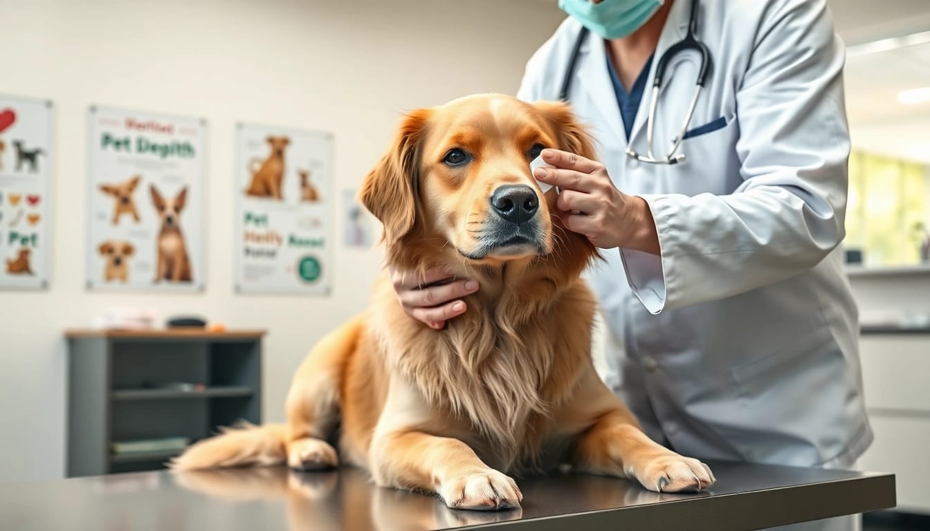 Veterinarian applying DMSO for dogs in a clinic setting.