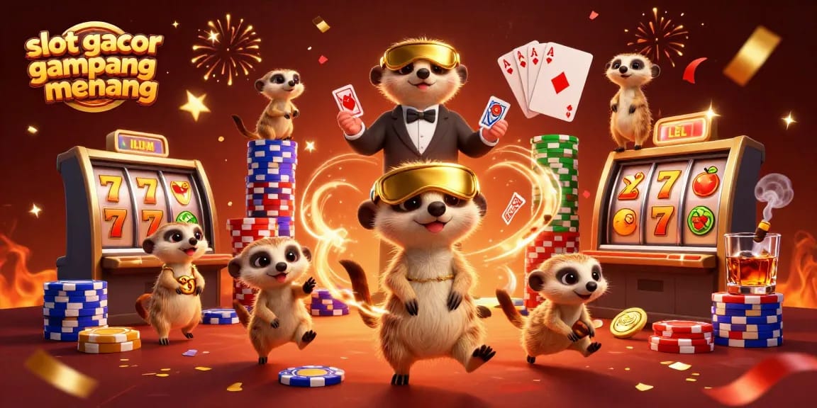 Spin to win with slot gacor gampang menang in a vibrant meerkat casino scene.