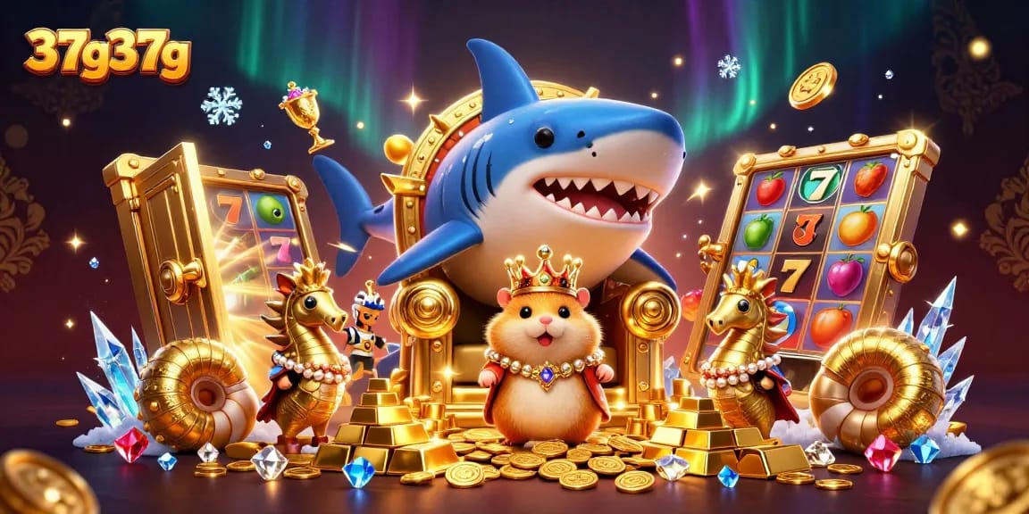 Engage with 37g37g's thrilling slot adventure showcasing a fierce hamster king amidst treasure in a dynamic 3D scene.