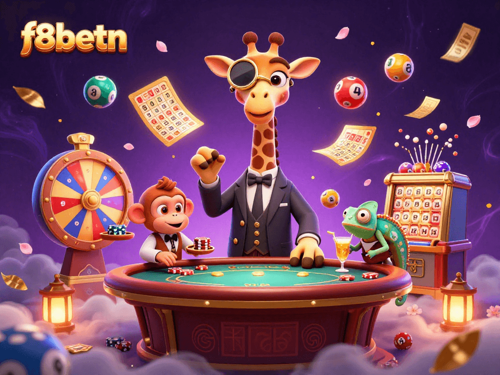 Experience exciting gameplay at f8betn with vibrant visuals of gambling characters and elements.