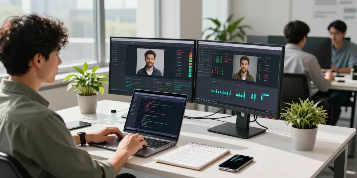 Detect AI image analysis in a professional technology workspace with analysts using advanced tools.