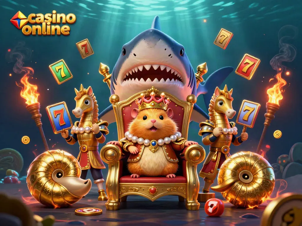 Disfruta del emocionante casino online con el rey hámster y sus guardias mientras juegan a las tragamonedas.