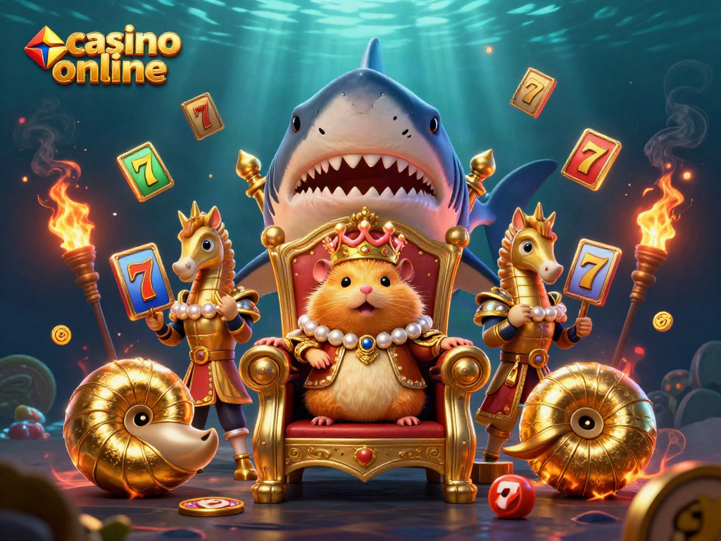Disfruta del emocionante casino online con el rey hámster y sus guardias mientras juegan a las tragamonedas.