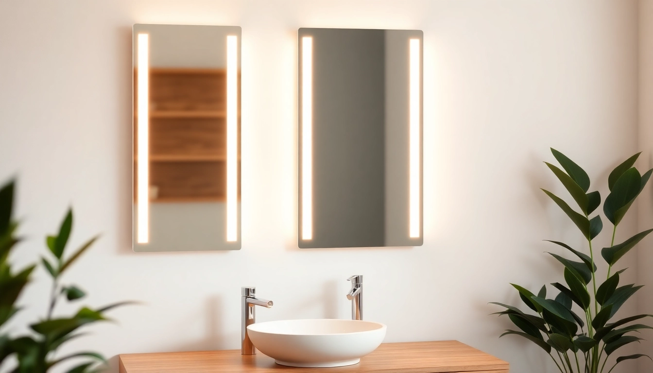 Illuminated led bathroom mirror showcasing a stylish design with integrated LEDs, enhancing the bathroom ambiance.