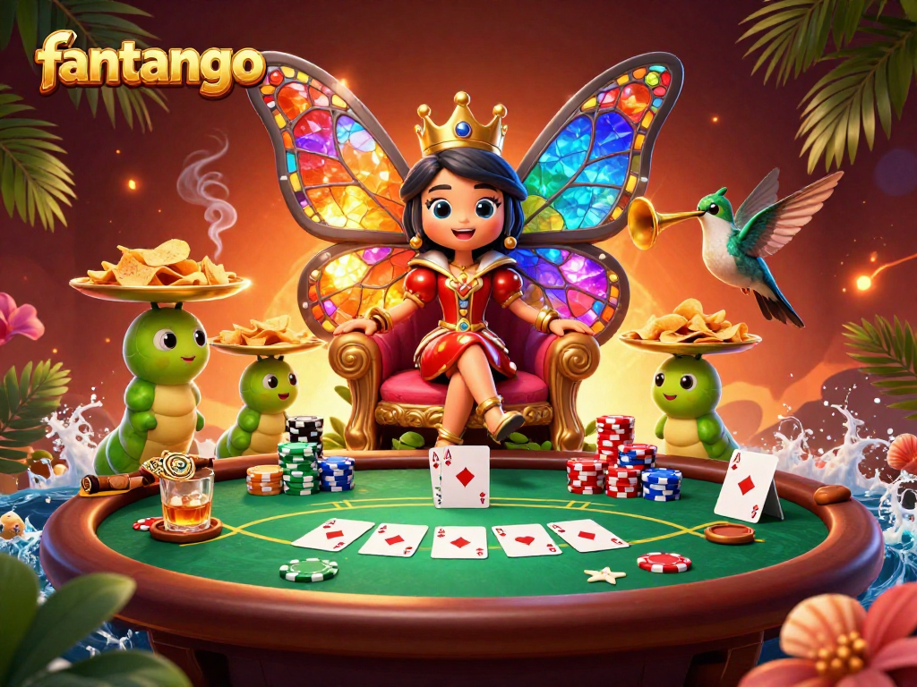 Experience the thrill of fantango with colorful casino elements in a lively 3D illustration.