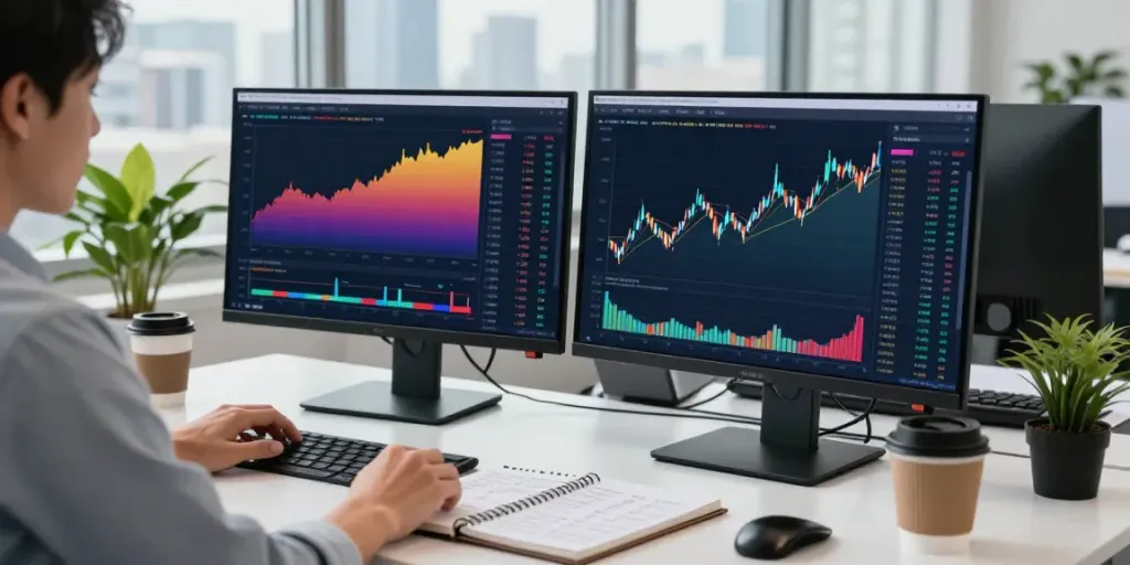 Analyzing financial trends on FintechZoom.com in a modern workspace