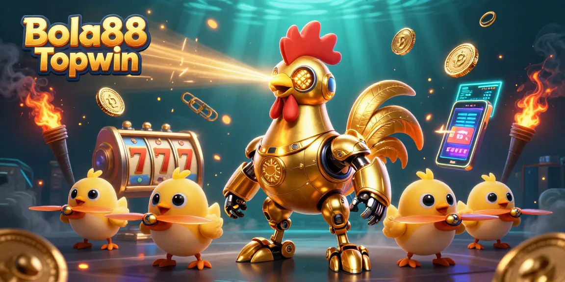 Bola88 Topwin players enjoy a vibrant 3D casino experience with dynamic slot reels and crypto elements.