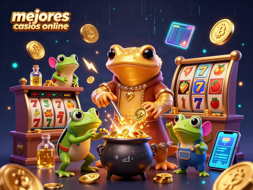 Juega en los mejores casinos online con una escena mágica de un alquimista dorado y monedas brillantes.