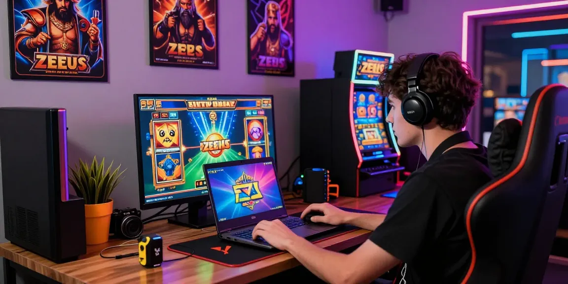 Engaged player in a vibrant online gaming setup showcasing slot olympus experience
