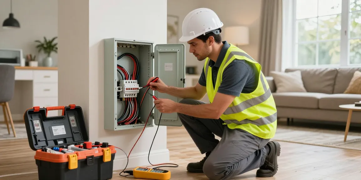 24 hour electrician in Birmingham checking electrical panel in a modern home.