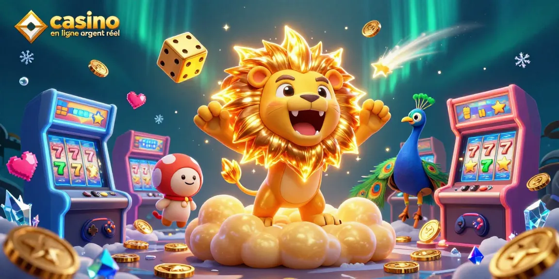 Plongez dans l'univers des jeux de casino en ligne argent réel avec un lion solaire et des dés dorés dans une scène dynamique.