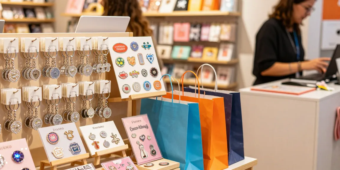 Custom diamond keychain showcased in a vibrant e-commerce store with personalised merchandise.