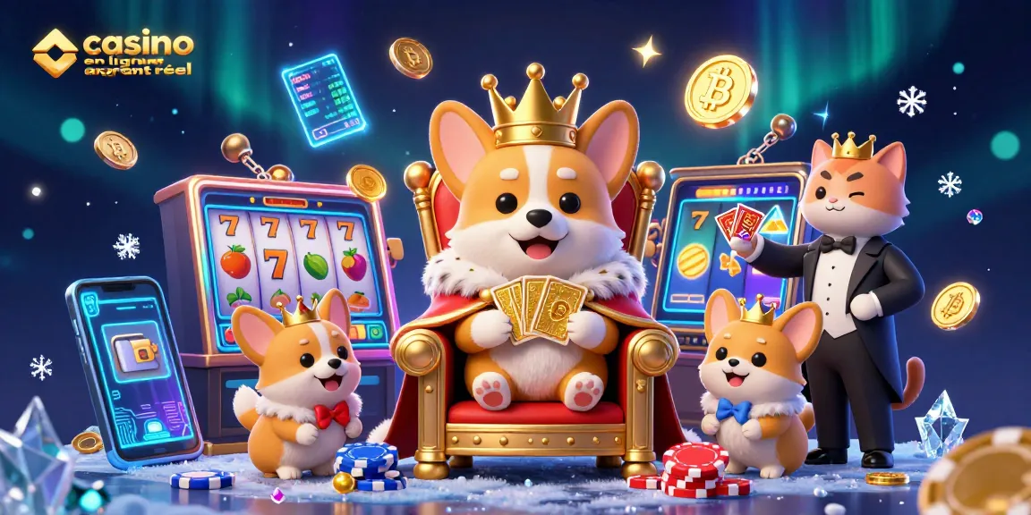 Gagnez avec le casino en ligne argent réel tout en admirant un corgi royal sur son trône de jetons.