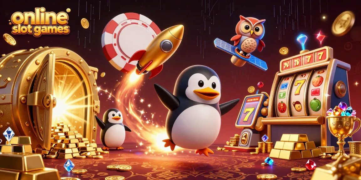Experience the thrill of online slot games with a golden penguin and enchanted casino elements.