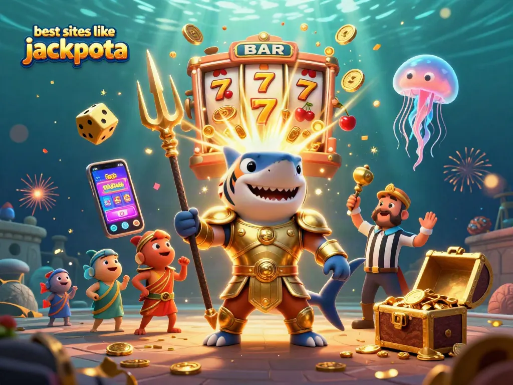 Experience the thrill of action at best sites like jackpota with a vibrant underwater casino scene featuring a shark in gladiator armor.