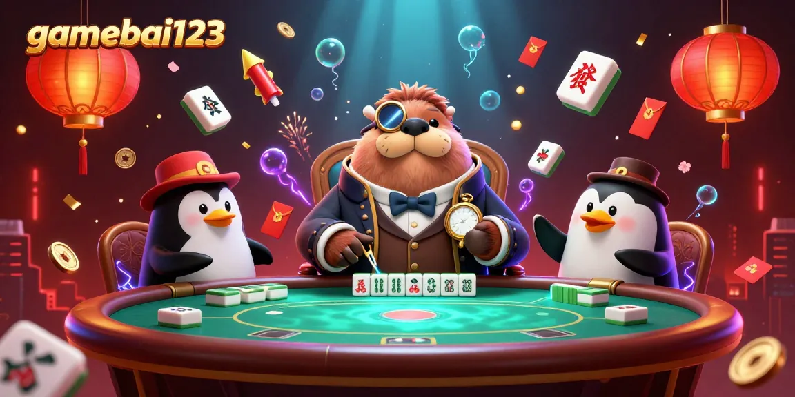 Join the exciting gamebai123 action with a jolly walrus at a poker table with exotic characters.