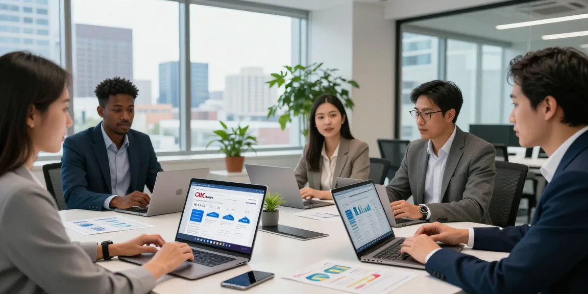 CIBC digital banking professionals collaborating in a modern office showcasing innovative financial solutions.