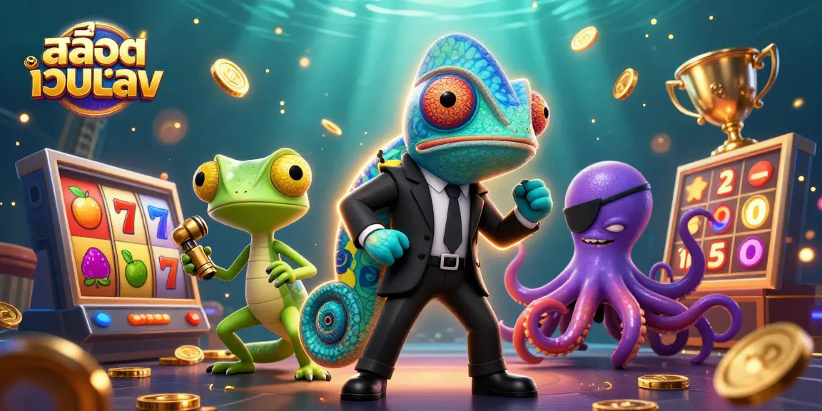 Experience the excitement of สล็อตเว็บตรง slot games with a colorful 3D illustration featuring dynamic characters and slot elements.