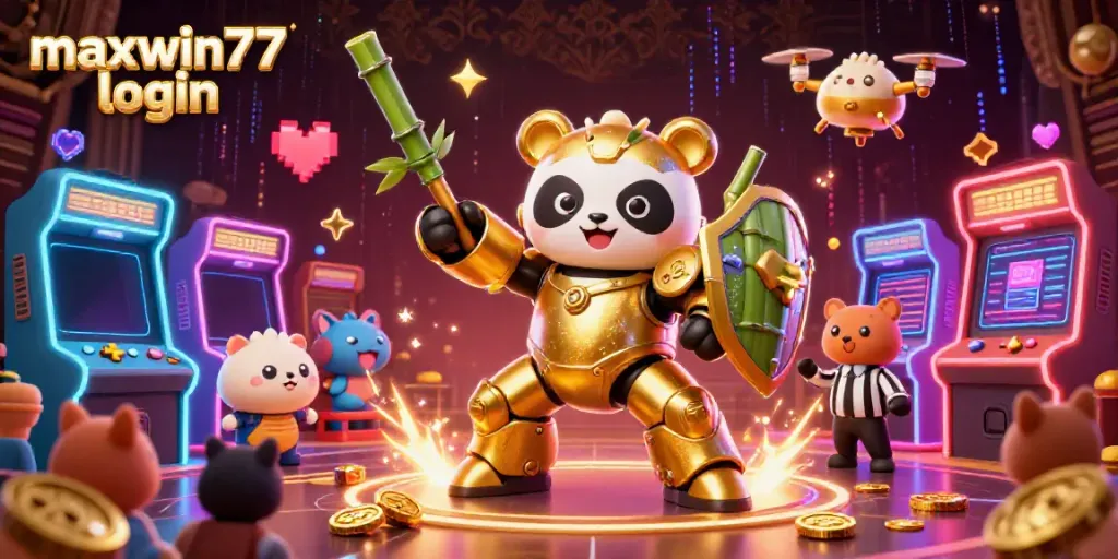 Experience thrilling gameplay with maxwin77 login, featuring vibrant 3D characters and casino elements.