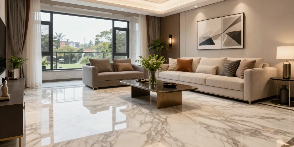 Luxurious interior with NAGA2000 marble flooring, stylish decor, and natural lighting in an elegant living room.