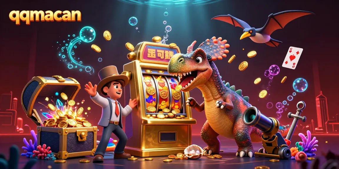 Experience exciting jackpot wins at qqmacan with vibrant characters celebrating slot machine payouts.