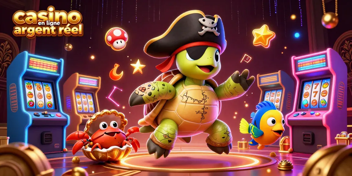 Jouez au casino en ligne argent réel avec une scène colorée et des personnages animés.