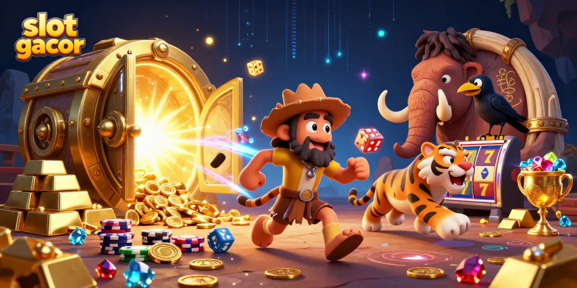Experience slot gacor thrills in this dynamic casino scene with prehistoric characters!