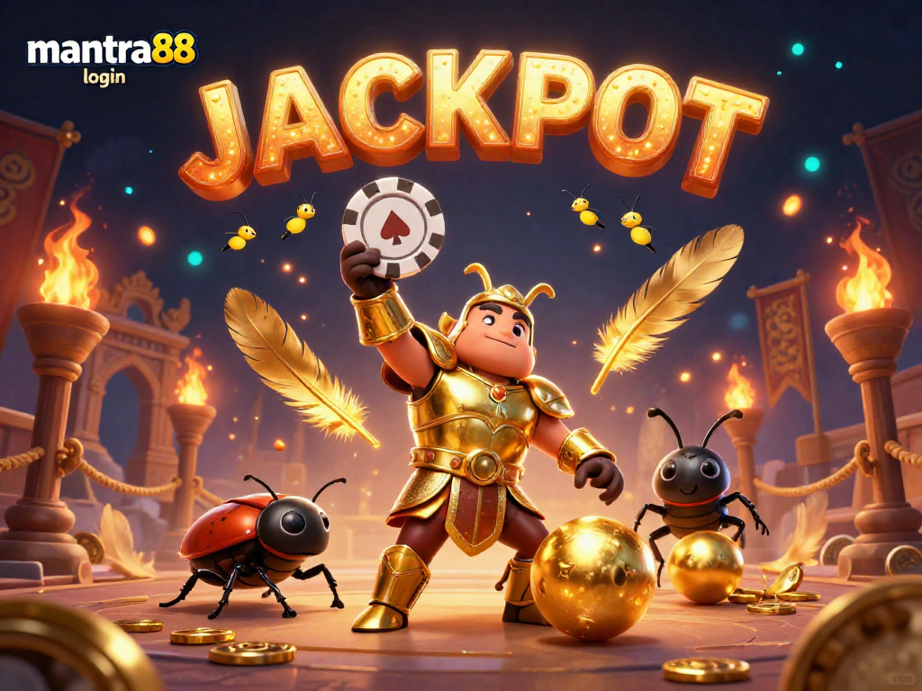 Experience winning with mantra88 login, surrounded by vibrant casino elements and animated characters.