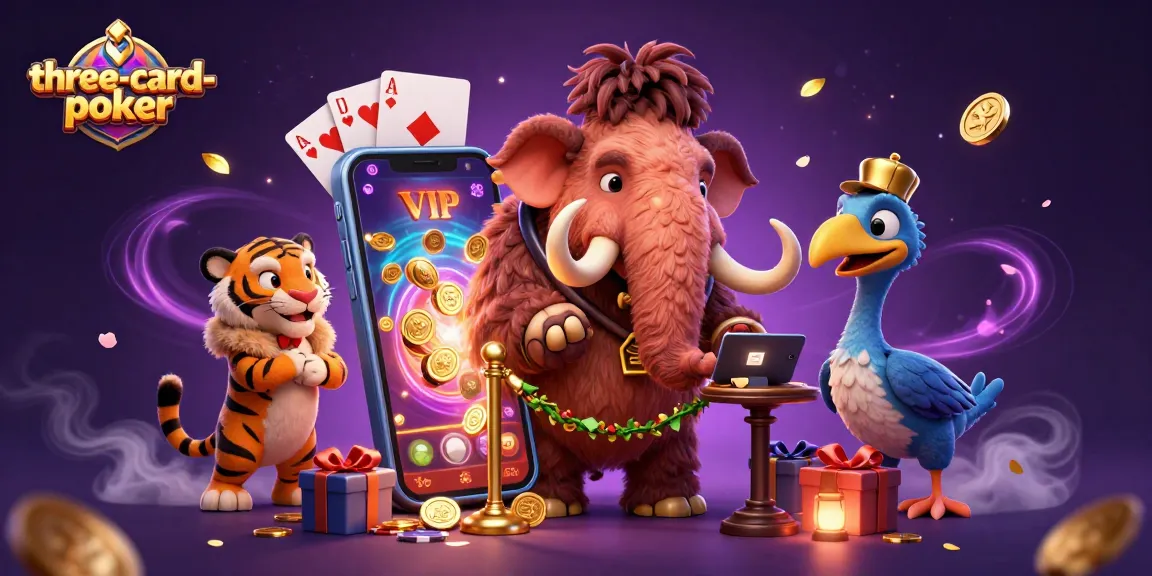 Engage in three-card-poker excitement with vibrant characters and casino elements.