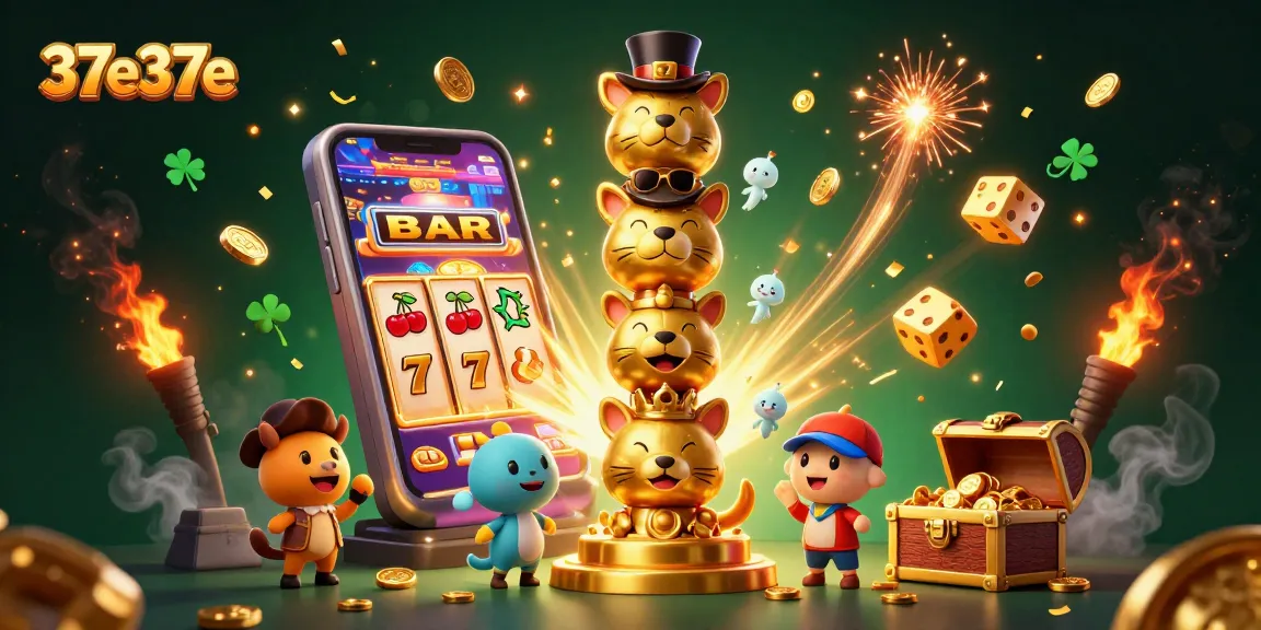 Experience casino thrills with 37e37e's lively totem and jackpot-themed illustration.