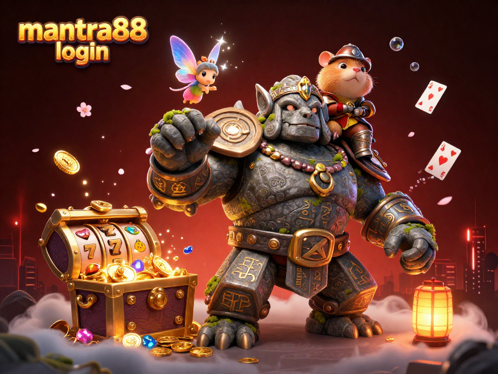 Experience an electrifying mantra88 login adventure, unlocking gaming treasures with a dazzling golem guardian.