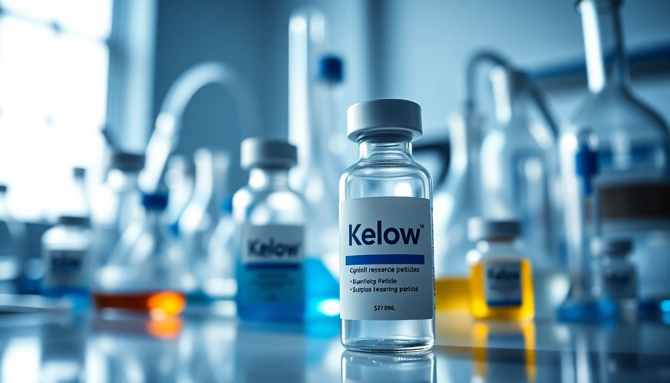 Buy Klow peptide online with detailed vial showcased in a professional lab setting.