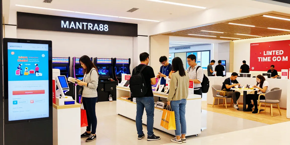 Engaging MANTRA88 login online shopping environment with customers exploring modern entertainment and commercial options.