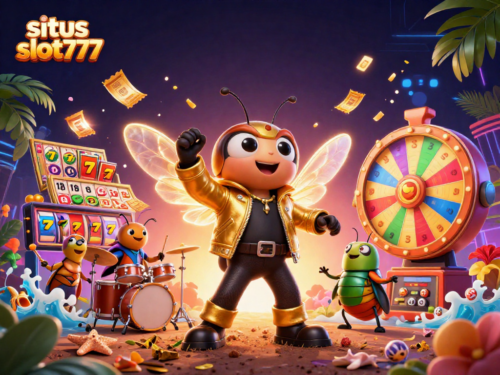 Experience excitement with situs slot777 as the cicada rock star and beetle drummer create a vibrant casino atmosphere.