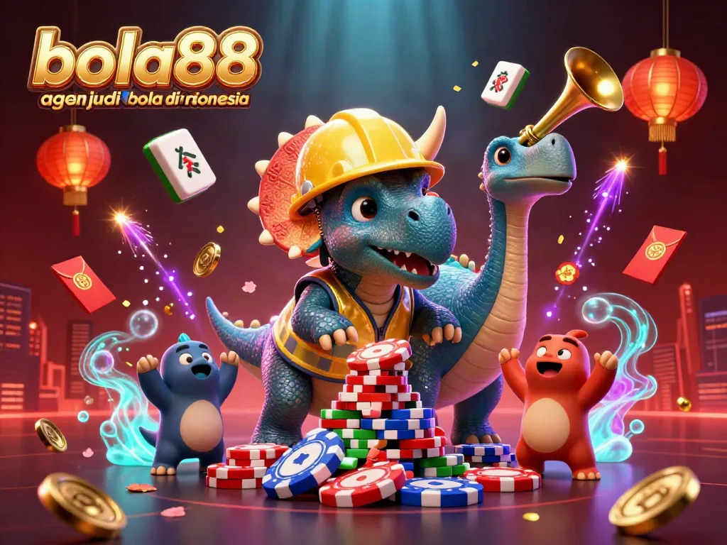 Engaging illustration of bola88 agen judi bola nomor 1 di Indonesia, featuring vibrant characters and casino elements